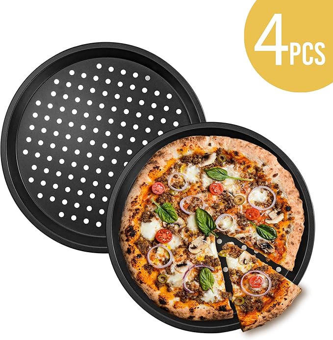 4 Pcs Pizza Pan with Holes, 12 Inch Nonstick Pizza Baking Pan Carbon Steel, Round Pizza Baking Sheet for Oven, Kitchen