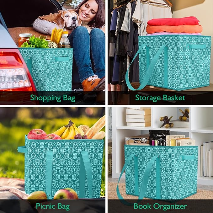 WISELIFE Reusable Grocery Bags [4 Pack],Large Grocery Tote Bag Water Resistant Shopping Bags Foldable Grocery Bag for Clothes,Shoes and Picnic,Green
