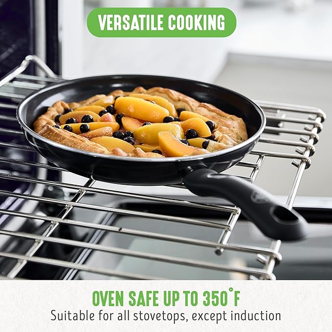 GreenLife Soft Grip 7" and 10" Frying Pan Set, Healthy Ceramic Nonstick, Non Toxic PFAS & PFOA-Free, Dishwasher Safe, Egg Omelet Skillet, Cookware for Easy Cooking, Kitchen Essentials, Black