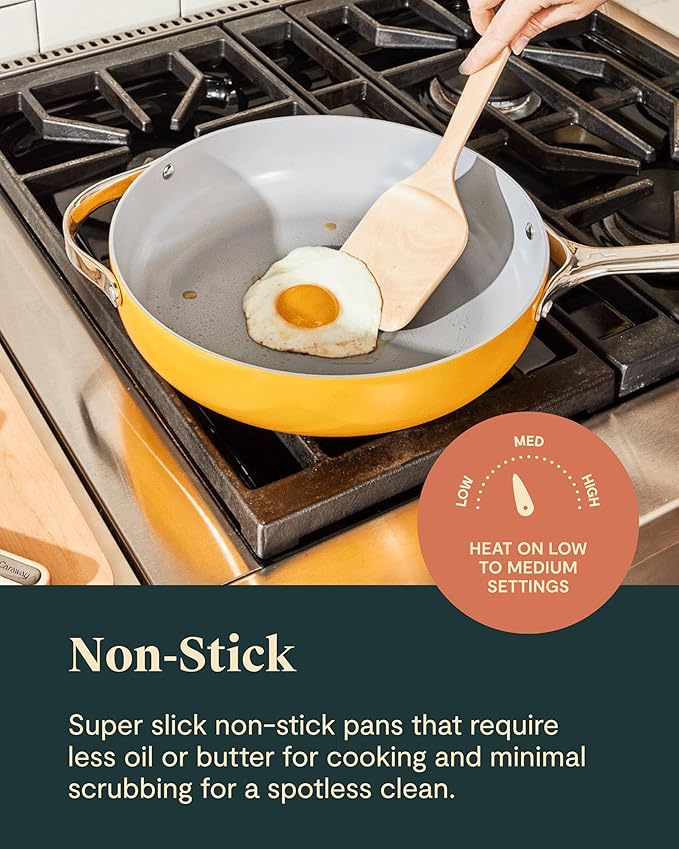 Caraway Deluxe Nonstick Ceramic Cookware Set (16 Piece) Pots, Frying Pans, Lids and Kitchen Storage - PFAS & PFOA Free - Oven Safe Ceramic Pan Set & Compatible with All Stovetops - Navy