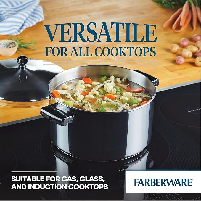 Farberware Classic Stainless Steel 6-Quart Stockpot with Lid, Stainless Steel Pot with Lid, Silver (Pack of 3)