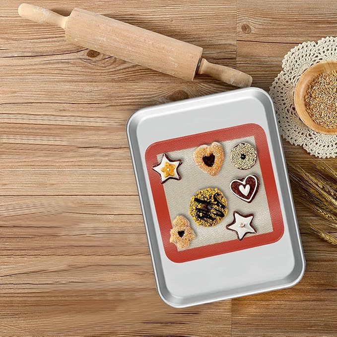 Silicone Baking Mats for 8 inch Square Cake Pan, Non-stick Reusable Cookie Sheet Liner for Baking Pan, Professional Food Grade Oven Liner Sheets Mats for Bread/Toast/Pastry/Cookie/Pie/Pizza 2 PCS 8x8