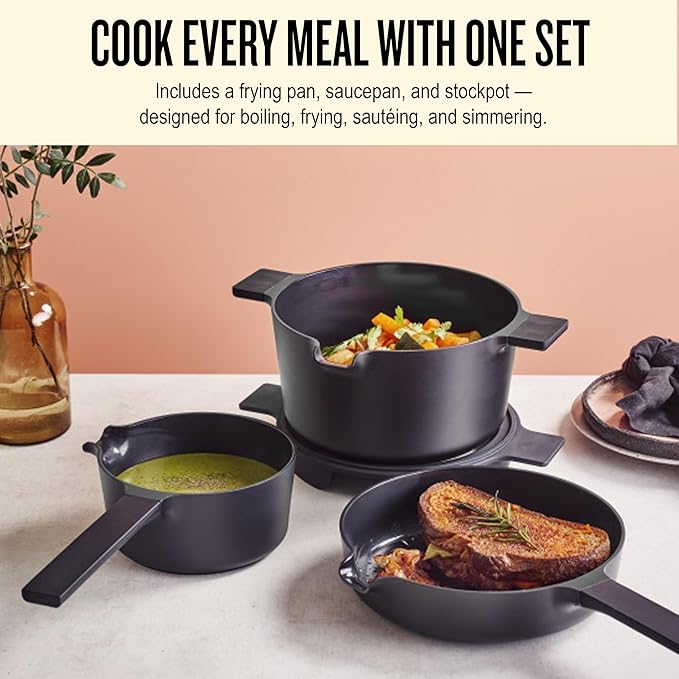 Alva Neat 5-Piece Nesting Cookware Set – Stackable Nonstick Pots & Pans with Universal Lids, Space-Saving Design for Apartments, RVs & Compact Storage - Save 50% Cabinet Space