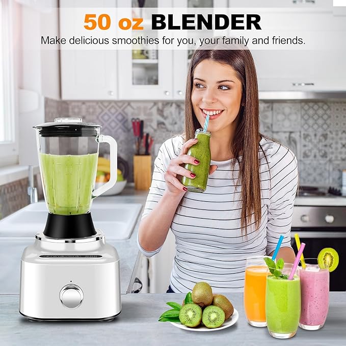 Homtone 16 Cup Food Processor, Aluminum-Diecast Large Food Processor& Blender Combo, 5 Preset Modes & Stepless Speed Control, 8 Blades 11-in-1 for Home Use, 650W, Sliver