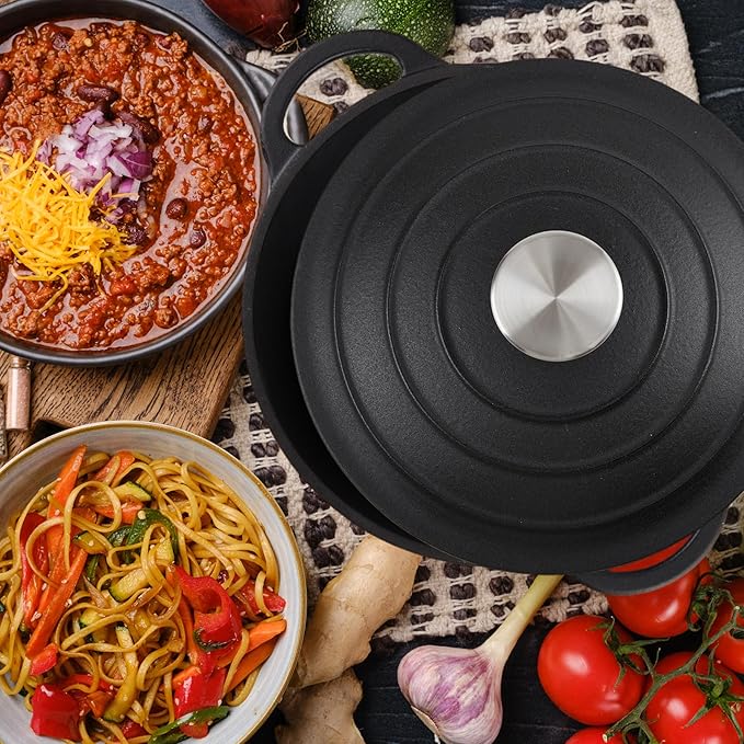 6 Quart Dutch Oven Enameled Cast Iron with Lid - Big Dual Handles - Oven Safe up to 500°F - Classic Round Pot for Versatile Cooking (Matte Black(No Enameled), 6 QT)