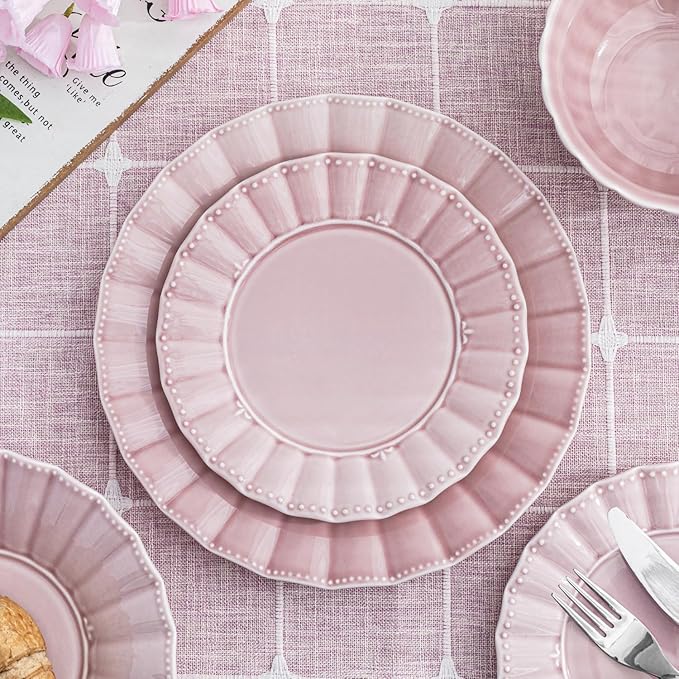 Ceramic Soup Serving Bowls for Kitchen, 6.4 Inch, Set of 4, Cereal Bowl Porcelain, Oven & Microwave Safe, Red