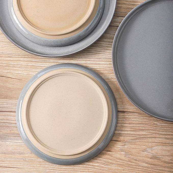 Ceramic Dinner Plates Set of 4,Stoneware 10 Inch,Microwave,Dishwasher and Oven Safe,Porcelain Dessert Plates for Pasta,Salad and Steak,Dishes Set for Kitchen,Scratch Resistant,Gray