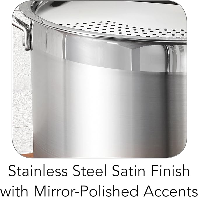 Tramontina Lock & Drain Stainless Steel 8-Quart Pasta Pot with Lid and Strainer