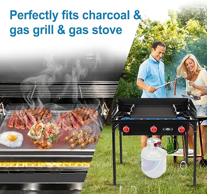 Uniflasy Nonstick Griddle for Gas Grill, Cast Iron Griddle for Outdoor Gas & Charcoal Grills, 25" x16" Nonstick Coating FlatTop Insert Cooking Pan for Weber Charbroil Camp Chef Grill