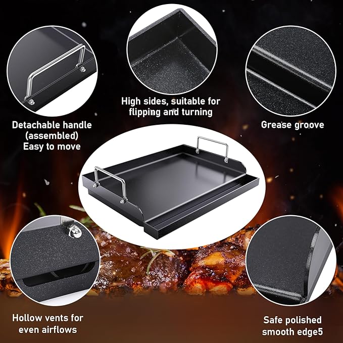 Cast Iron Griddle for Gas Grill, Nanoceramic Nonstick Flat Top Griddle Insert for Outdoor Gas Grill