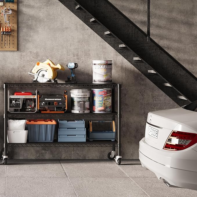 3 Tier Storage Shelves with Wheels Wide Wire Shelving Unit 39.37" H Tall, 350lbs per Shelf Metal Shelves for Storage Sturdy Heavy Duty Shelving Deep Pantry Shelves Storage Rack