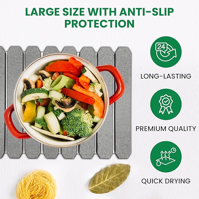 Large Stone Dish Drying Mat – Foldable Placemat Made with Diatomaceous Earth – Super Absorbent Drying Mat for Kitchen Counter – Modern Kitchen Essentials For Dishes, Bottles & More – 24"x16"