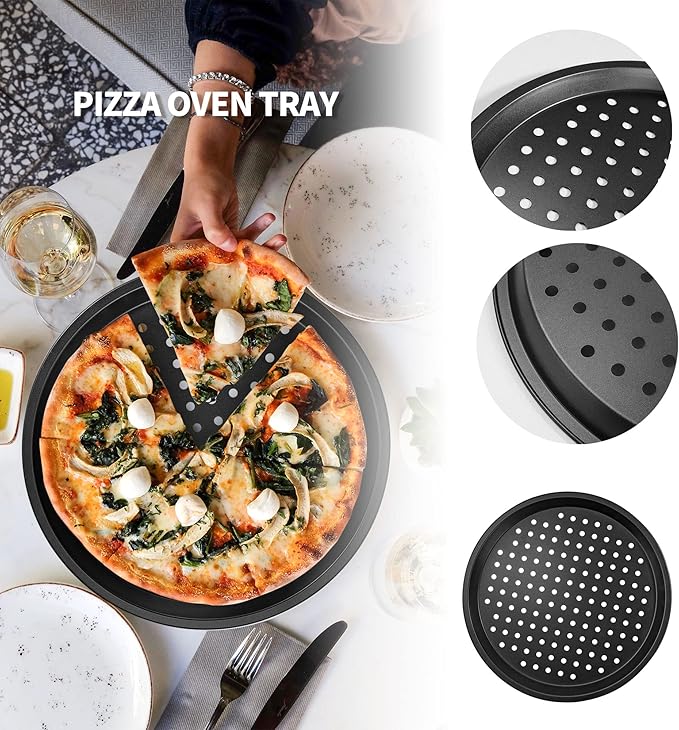 4 Pcs Pizza Pan with Holes, 12 Inch Nonstick Pizza Baking Pan Carbon Steel, Round Pizza Baking Sheet for Oven, Kitchen
