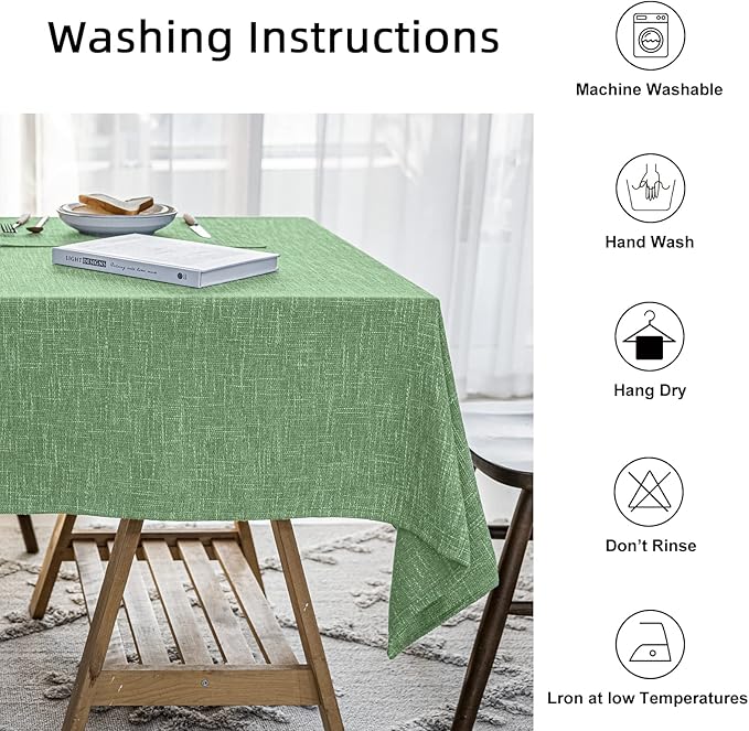Waterproof Cotton Linen Thick Tablecloths Rectangle Dining Table Cloth, Wipe Clean Indoor & Outdoor Table Cover for Kitchen Party and Banquets, Wrinkle Resistant（54"x120"） Grass Green
