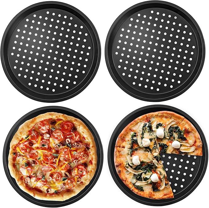 4 Pcs Pizza Pan with Holes, 12 Inch Nonstick Pizza Baking Pan Carbon Steel, Round Pizza Baking Sheet for Oven, Kitchen