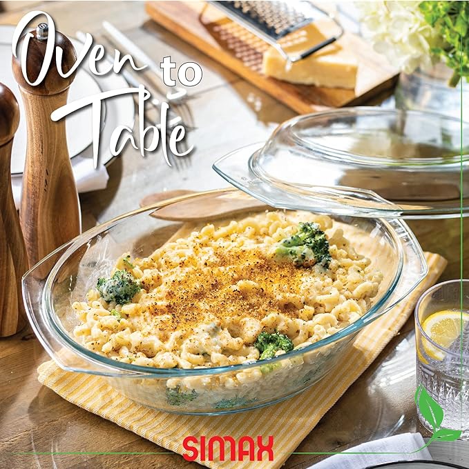 Simax Clear Oval Shaped Glass Casserole with Tight Fitting Lid – Heat, Cold and Shock Proof – Made in Europe – Oven, Freezer and Dishwasher Safe – 3 Quart (Plus 1.4 Quart Lid) Glass Baking Dish