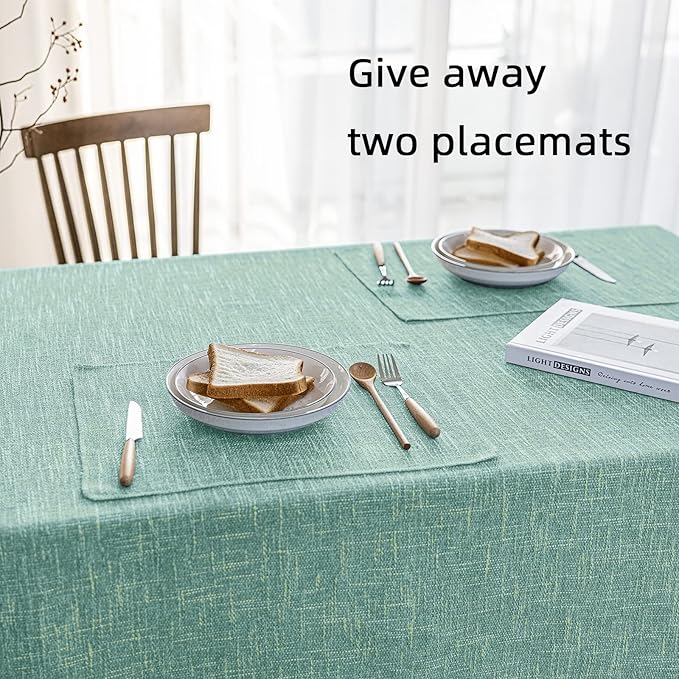 Waterproof Cotton Linen Tablecloths Rectangle Dining Table Cloth, Wipe Clean Indoor & Outdoor Table Cover for Buffet Party and Banquets, Wrinkle Resistant（54"x102"） Onyx Green