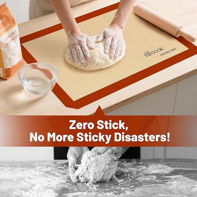 Silicone Baking Mat, 5 Pcs Grade Food Non-Stick Reusable Baking Mat, Slip Oven Liner Sheet, Round & Square Cake Pan Mat & Silicone Brush for Macaron, Pastry, Cookie