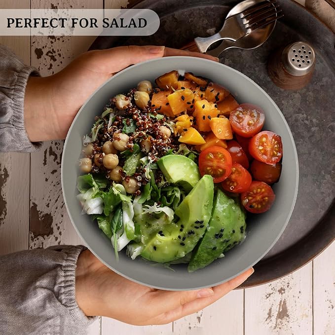 10inch Wheat Straw Big Bowls Set of 6 - Large Salad Bowls 65oz - Unbreakable Serving Bowls Microwave & Dishwasher Safe for restaurant - Big Plastic Bowls for Cereal,Salad - Classic Series