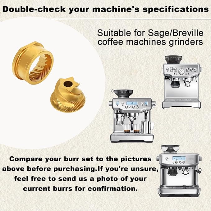 Conical Grinder Burr Set Replacement,Compatible with Sage/Breville Barista Espresso Coffee Machines Grinders-5 star original grinder burr only(Titanium Gold)