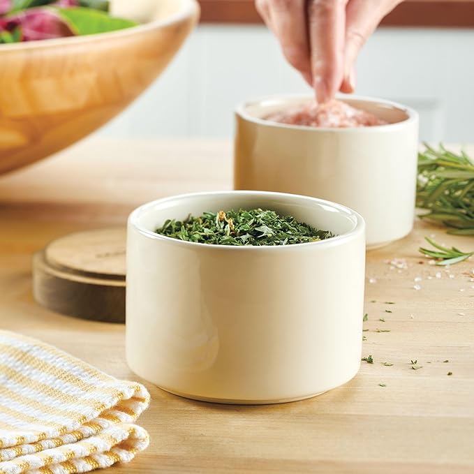 Rachael Ray Ceramics Stacking Spice Box Set with Lid, 3 Piece, Almond