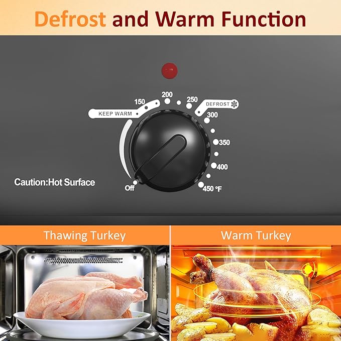 Sunvivi 20-Quart Roaster Oven with Self-Basting Lid, Electric Turkey Roaster Oven with Removable Pan and Rack, Stainless Steel, Grey
