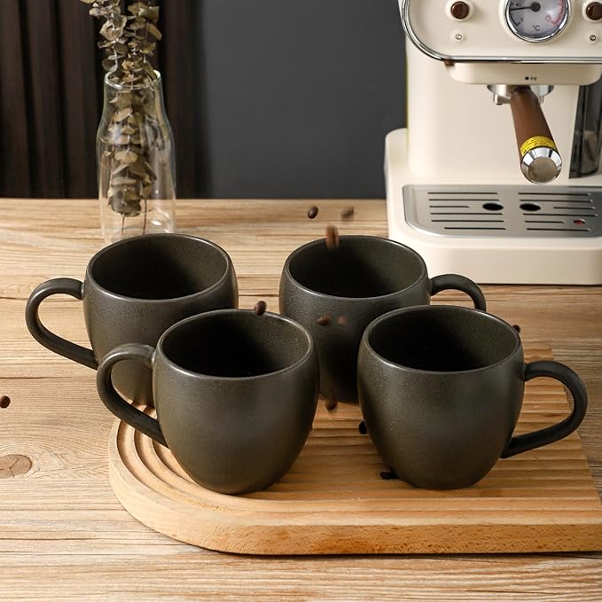 Coffee Mugs Set of 4, Ceramic 16 oz Coffee Cups for Tea, Milk, Cereal, Cappuccino, Porcelain Latte Cups with Large Handle, Stoneware Coffee Mugs for Christmas Housewarming Gifts, Black