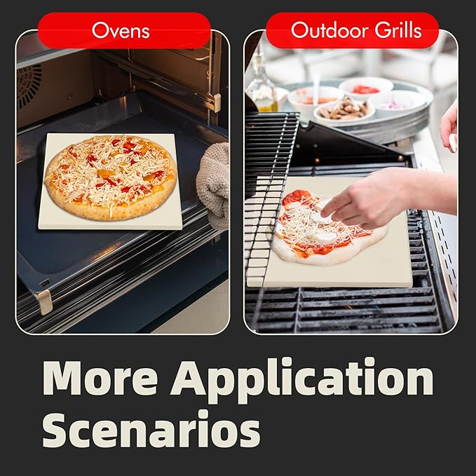 14" Square Pizza Stone, Heavy Duty Cordierite Pizza Pan for Grilling & Pizza Oven, High Temperature Resistant Baking Stone for Pizza, Bread, Meat