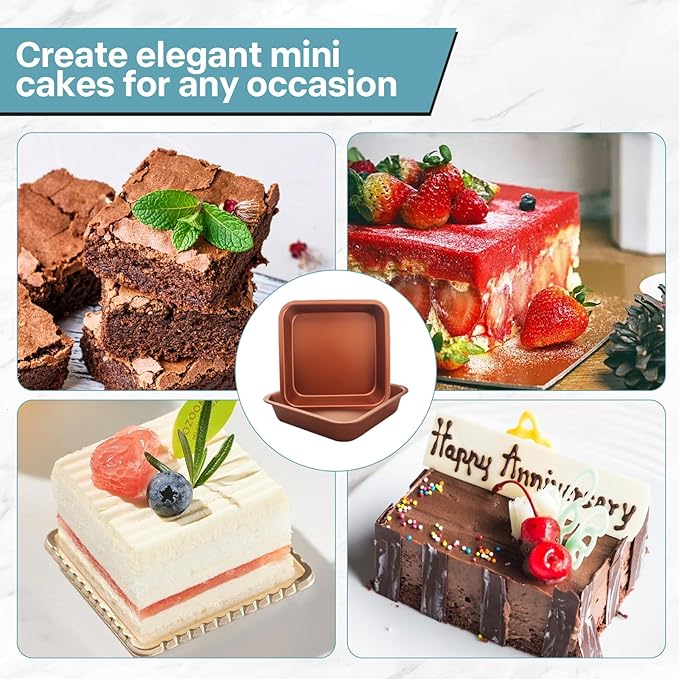 2-Pack 8 inch Square Cake Pan, 8x8 Baking Pan, Cornbread Square Baking Pan, Perfect for Brownies, Lasagna,Oven Safe