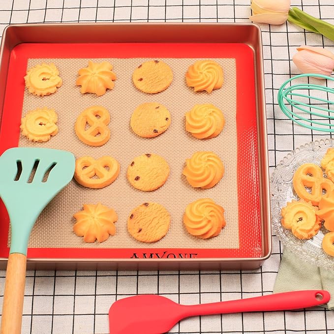 AMYONE Square Silicone Baking Mats for 11 Inch Cake Pan/11x11 Cheesecake Pan/Toaster Oven/XL Air Fryer, Food Grade Silicone Baking Sheet Liners for Cookie/Cake/Pastry/Torte, Non-Stick, Reusable 2 PCS