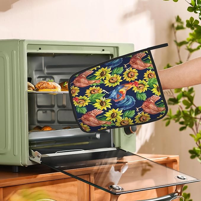 Rooster Farm Animals Pot Holders Set of 2, Kitchen Heat Resistant Hen Potholder for Microwave Cooking Baking Oven End Dishes and BBQ