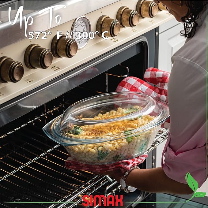Simax Clear Oval Shaped Glass Casserole with Tight Fitting Lid – Heat, Cold and Shock Proof – Made in Europe – Oven, Freezer and Dishwasher Safe – 3 Quart (Plus 1.4 Quart Lid) Glass Baking Dish