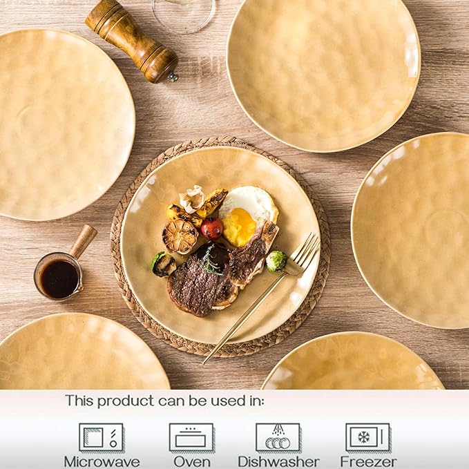 vicrays Ceramic Dessert Salad Plates, 8 Inch, Set of 6, Round, Microwave, Oven, and Dishwasher Safe, Scratch Resistant, Porcelain Fluted Suitable for Snacks, Appetizer, Home, Restaurant (Yellow)