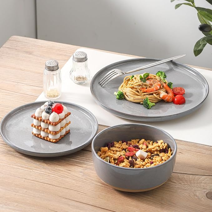 Ceramic Dinner Plates Set of 4,Stoneware 10 Inch,Microwave,Dishwasher and Oven Safe,Porcelain Dessert Plates for Pasta,Salad and Steak,Dishes Set for Kitchen,Scratch Resistant,Gray