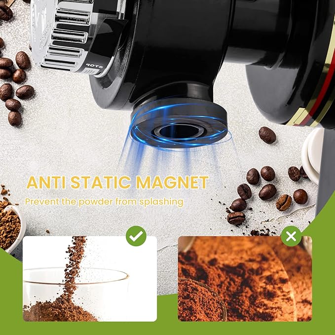 Burr Coffee Grinder Electric Espresso Grinder Commercial & Homeuse Silent Small Coffee Bean Grinder with Hopper Adjustable Grind, With Brush, Spoon, Black