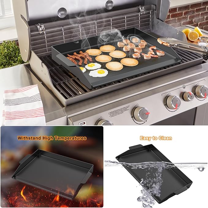 Onlyfire Universal Cast Iron Cooking Griddle, Pre-Seasoned Nonstick Coating Griddle Flat Top Grill Plate with Extra High Sidewalls for All Gas Grills and 4 Burner Range Oven, 23" x 16"