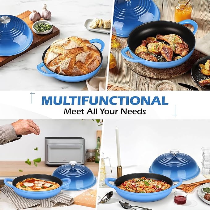 Bread Dutch Oven for Sourdough Baking (5.5 QT), Joyfair Enameled Cast Iron Dutch Oven Pot with Lid, Sourdough Bread Pan with Heavy Duty Dual Handles, Non-Stick & Even Heat, Oven-safe up to 500°F, Blue