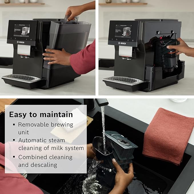 BOSCH 800 Series Fully Automatic Espresso and Coffee Machine – 35 Drinks, Cold Brew, Double Cup, Milk Hose, Ceramic Grinder, Smart Features, in Black TPU60309