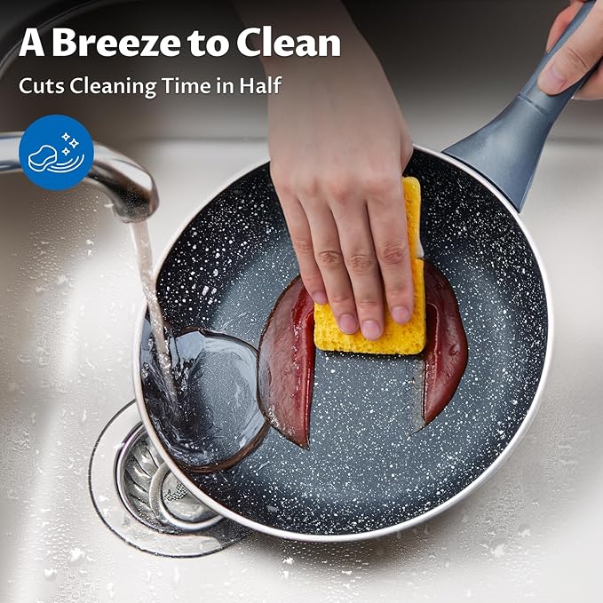 Induction Cookware Pots and Pans Set 10 Piece, BEZIA Dishwasher Safe Nonstick Cooking Pans, Stay-Cool Bakelite Handle, Scratch Resistant Kitchen Sets with Frying Pans, Saucepans & Stockpot (Black)