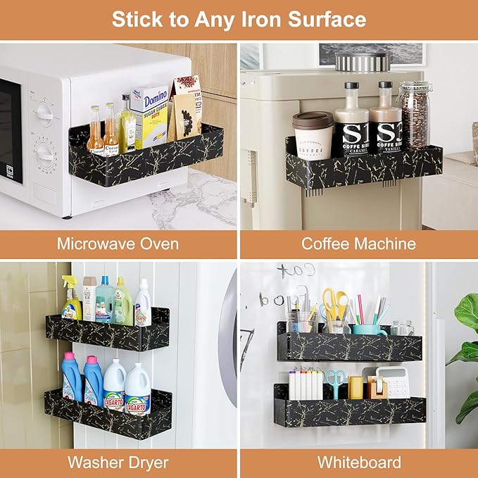 Magnetic Spice Rack for Refrigerator, Kitchen Organizer and Storage Shelf, Black Gold(4 Pack)