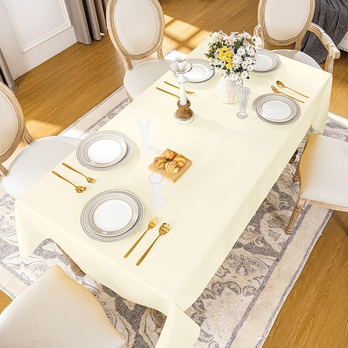 Softalker Rectangle Tablecloth, Waterproof & Stain Resistant Table Cloths Wrinkle Free Fabric Washable 210GSM Polyester Table Cover for Spring/Party/Outdoor - 60 x 102 inch, Ivory