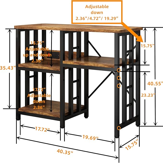Mini Fridge Stand with Power Outlet, Mini Fridge Stand, Microwave Oven Stand Table, Bar Cabinet, Aquarium Stands, 4-Tier Kitchen Baker's Rack for Spices, Pots and Pans.