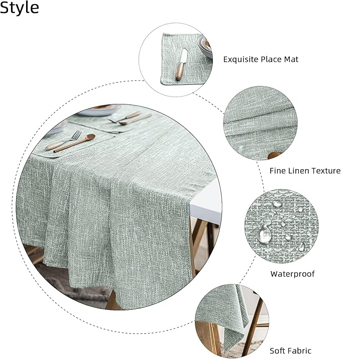 Waterproof Cotton Linen Tablecloths Rectangle Dining Table Cloth, Wipe Clean Indoor & Outdoor Table Cover for Buffet Party and Banquets, Wrinkle Resistant（54"x102"） Greyish Green