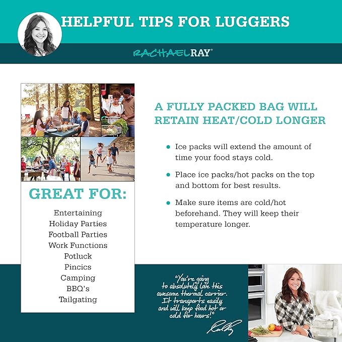 Rachael Ray Lugger Duo, Insulated Casserole Carrier for Hot or Cold Food, Thermal Lasanga Lugger Tote for Pockluck, Parties, Picnic, and Cookouts, Fits 9" x 13" Baking Dish, Burgundy