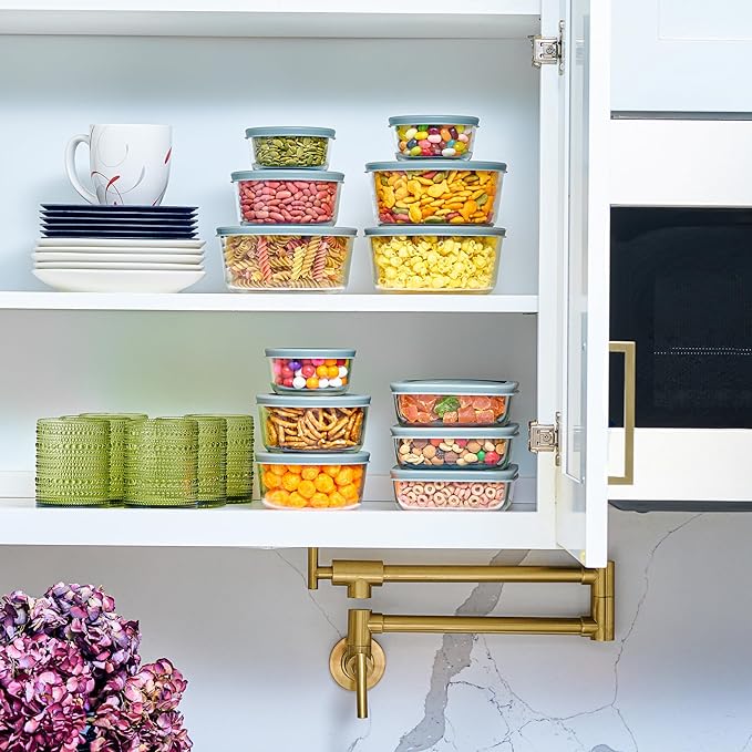 24pc Set Glass Food Storage Containers & Bowls with Airtight Lids - Leakproof BPA-Free Meal Prep Airtight Stackable Lunch Boxes, Kitchen Pantry & Storage Organizers - Microwave Freezer Dishwasher Safe