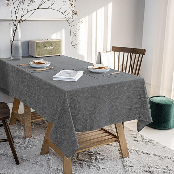 Waterproof Cotton Linen Tablecloths Rectangle Dining Table Cloth, Wipe Clean Indoor & Outdoor Table Cover for Buffet Party and Banquets, Wrinkle Resistant（54"x70" Gray）