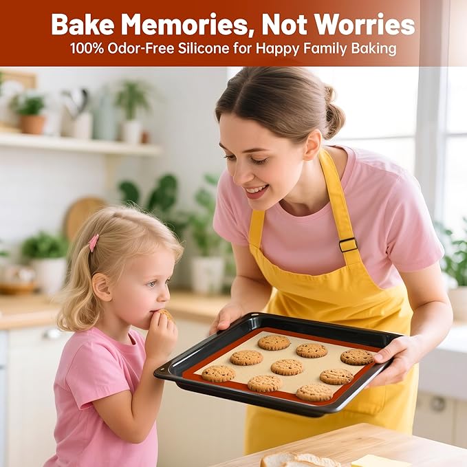 Silicone Baking Mat, 5 Pcs Grade Food Non-Stick Reusable Baking Mat, Slip Oven Liner Sheet, Round & Square Cake Pan Mat & Silicone Brush for Macaron, Pastry, Cookie