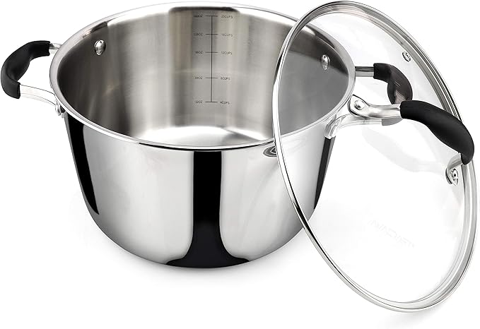 AVACRAFT 18/10 Tri-Ply Stainless Steel Dutch Oven, Chef’s Pan with Glass Lid, Induction Compatible, Multipurpose Stock Pot, 5 Quart