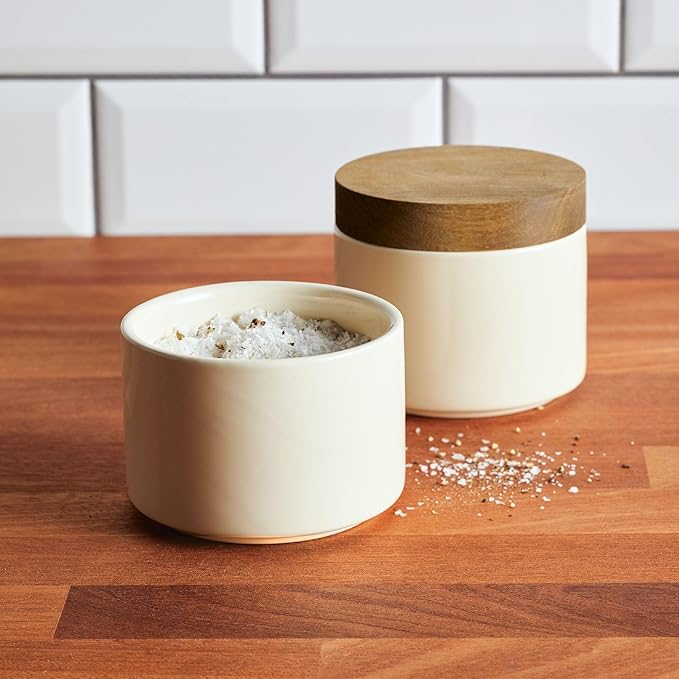 Rachael Ray Ceramics Stacking Spice Box Set with Lid, 3 Piece, Almond