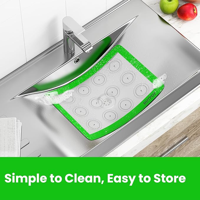 HOTPOP | Reusable Macaron Cookie Sheet, Non Stick Baking Mats, 0.75mm (2 Half Sheets , 2 Quarter Sheets), Set of 4
